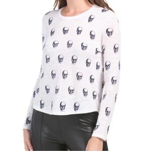 Skull Cashmere Black White Kalissa Top Tshirt Long Sleeve Skull Print Burnout XS